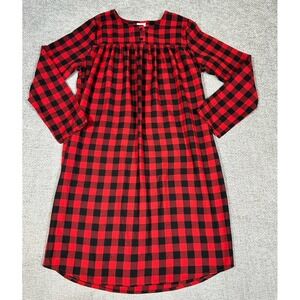 Lands End Nightgown Girls 16 Red Black Flannel Buffalo Check Plaid Sleep Shirt